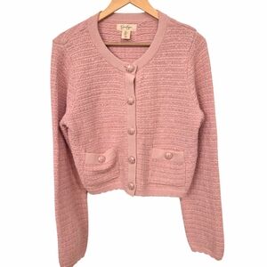 NEW Jessica Simpson Pink Cardigan Sweater Front Pockets Barbiecore Y2K Tweed XL